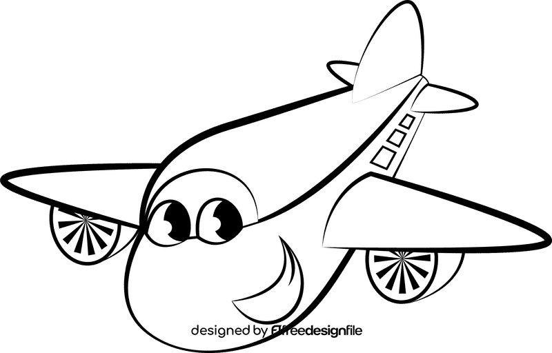 Funny airplane black and white clipart