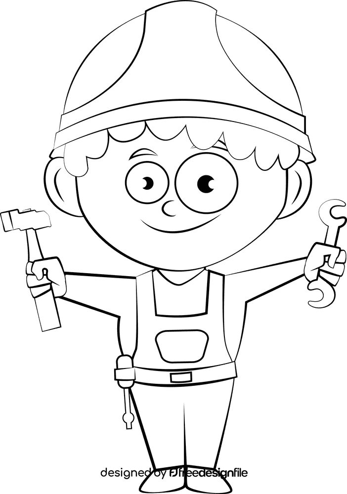 Cute Handyman black and white clipart