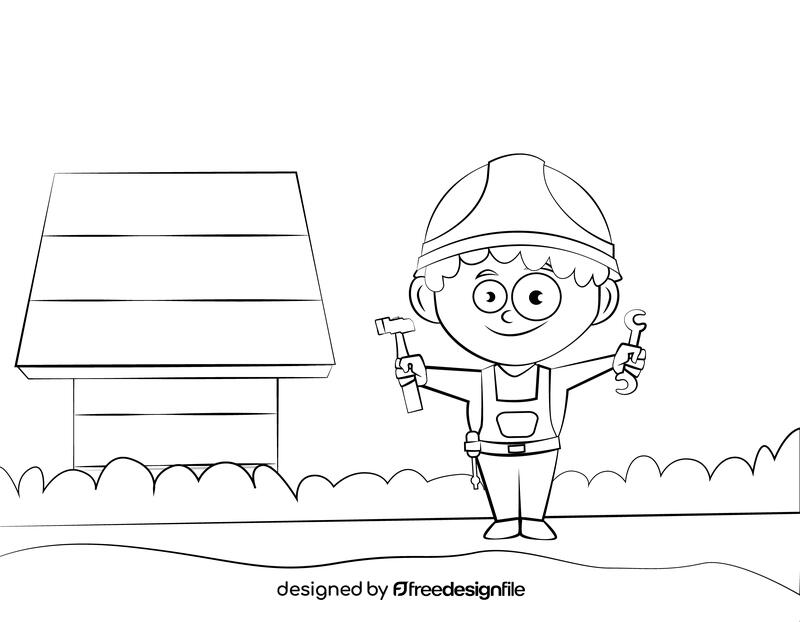 Cute Handyman black and white vector