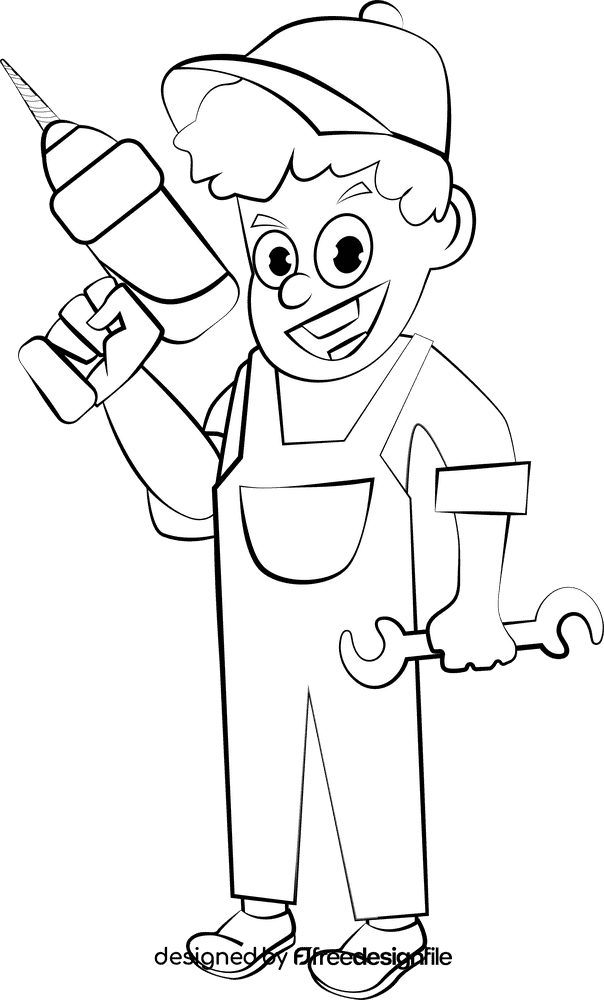 Funny Handyman black and white clipart