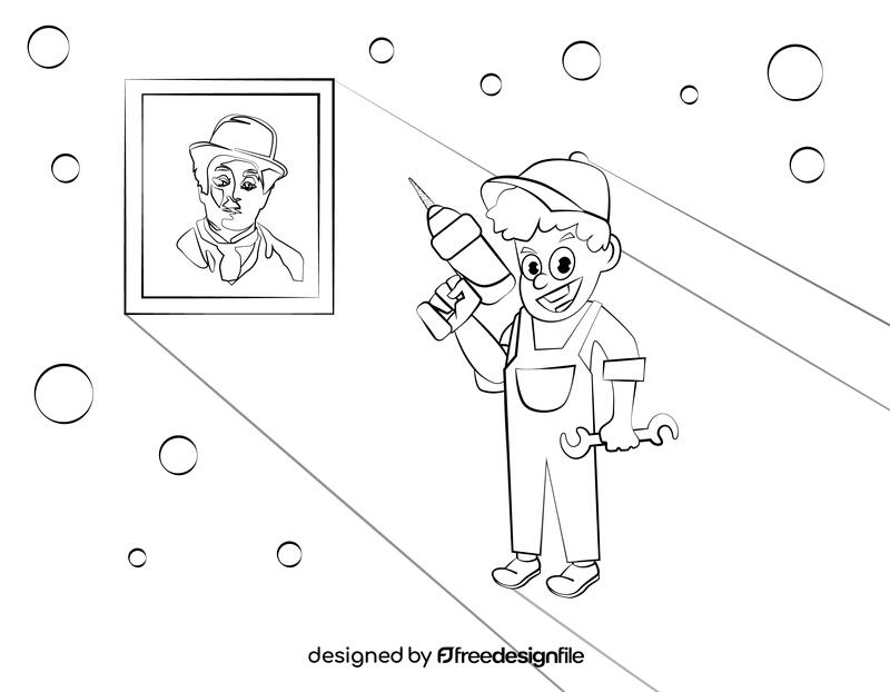 Funny Handyman black and white vector