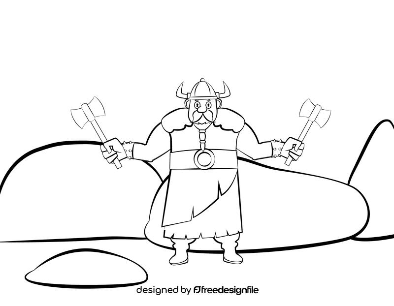 Cute Viking black and white vector