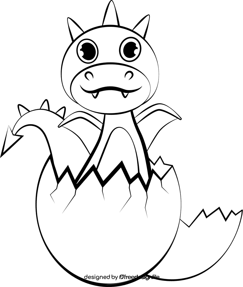 Cute Dragon black and white clipart