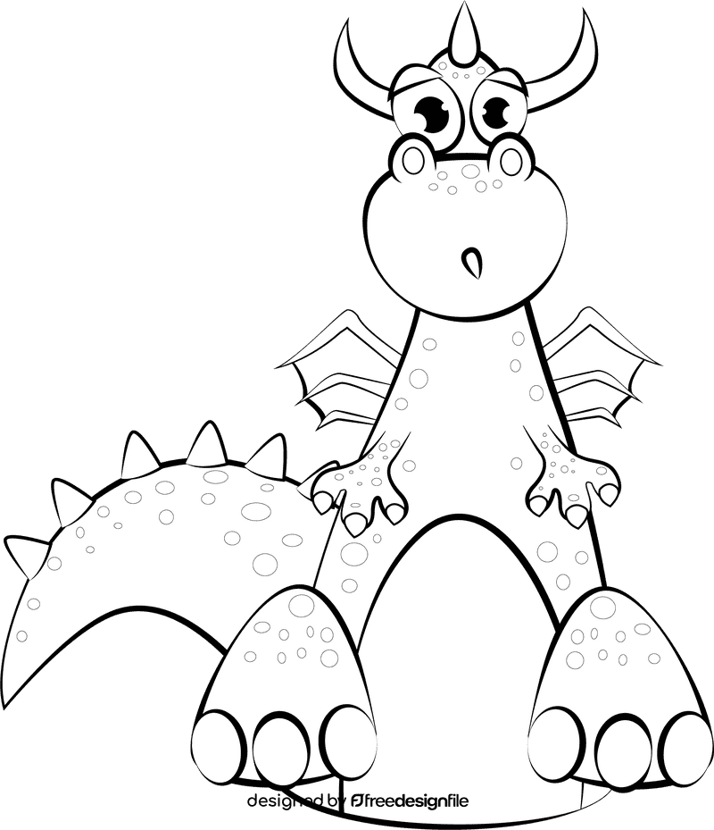 Funny Dragon black and white clipart