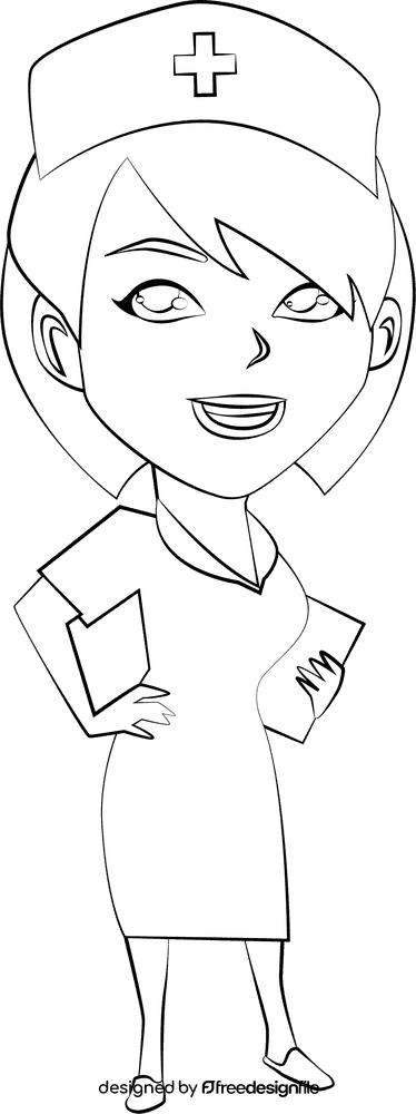 Cute Nurse black and white clipart