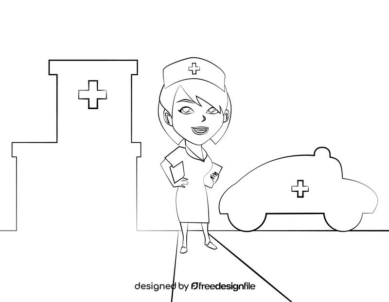 Cute Nurse black and white vector