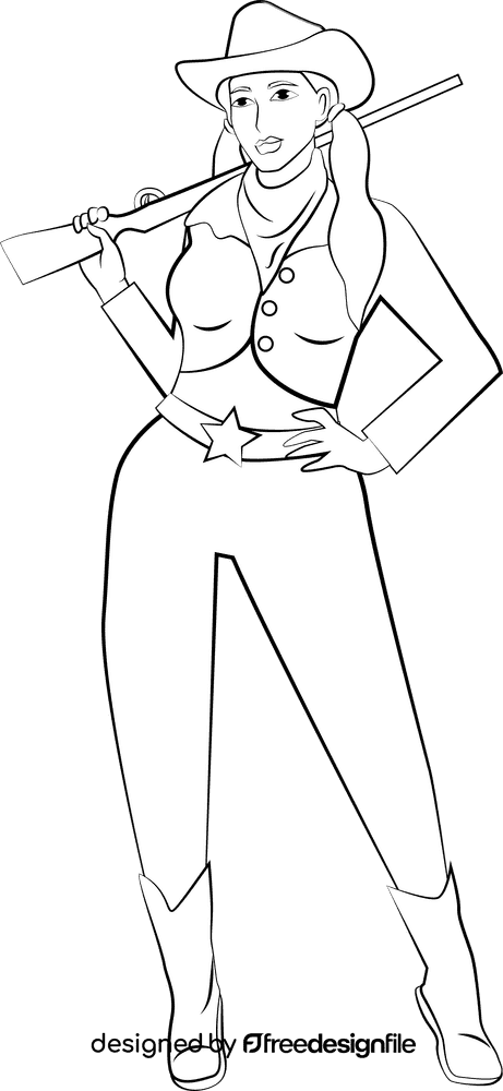 Funny cowgirl black and white clipart