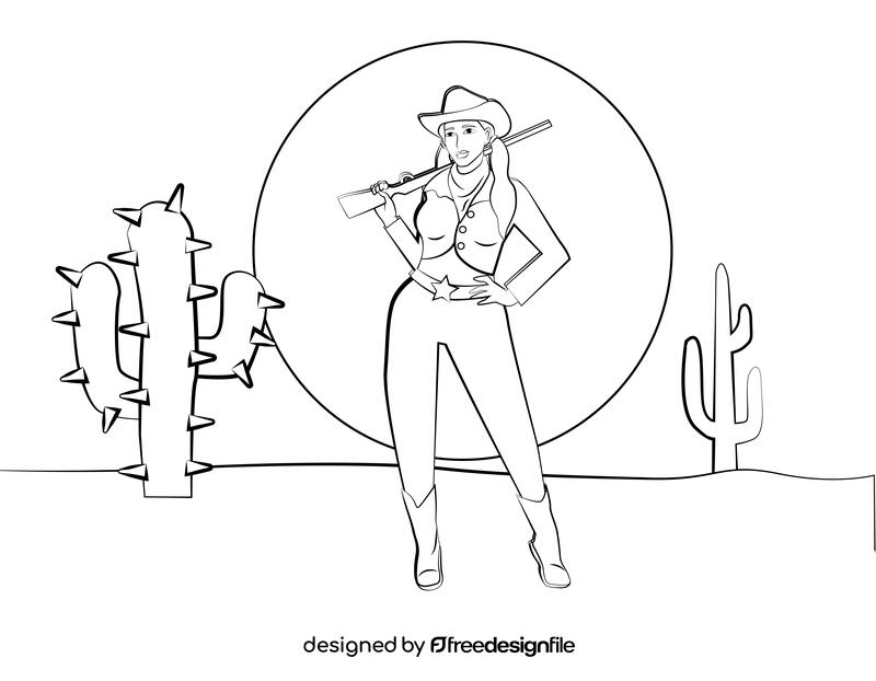 Funny cowgirl black and white vector