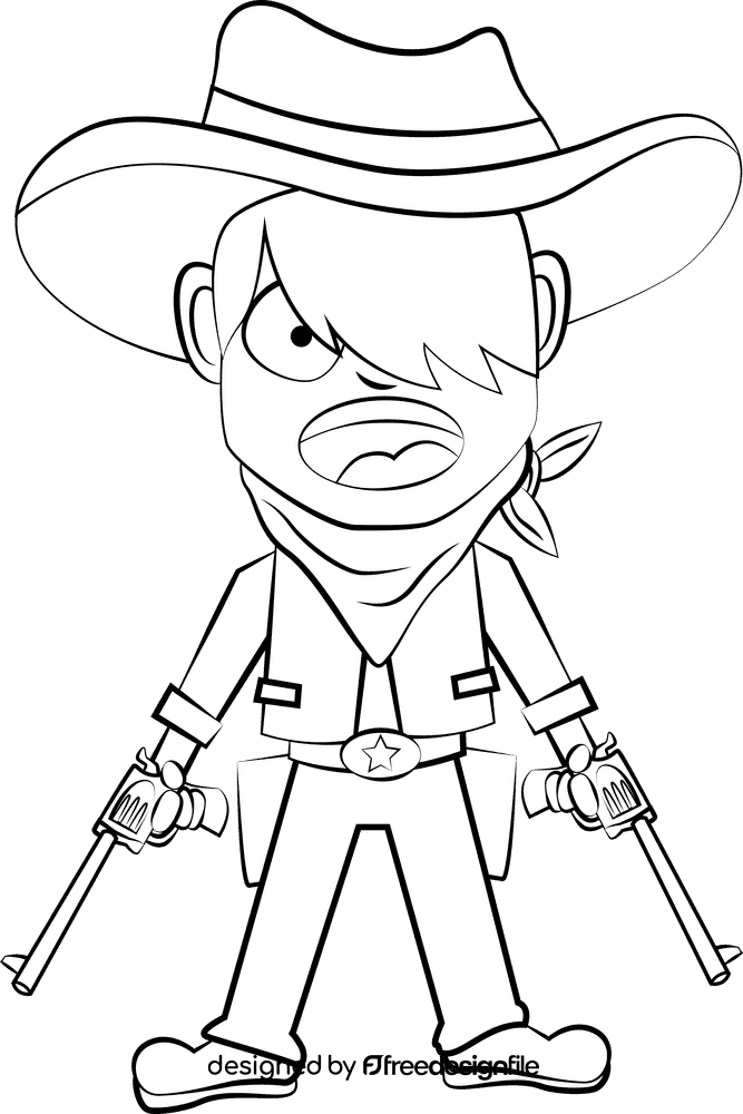 Cute Cowboy black and white clipart