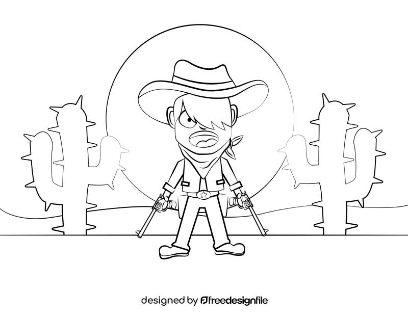 Cute Cowboy black and white vector