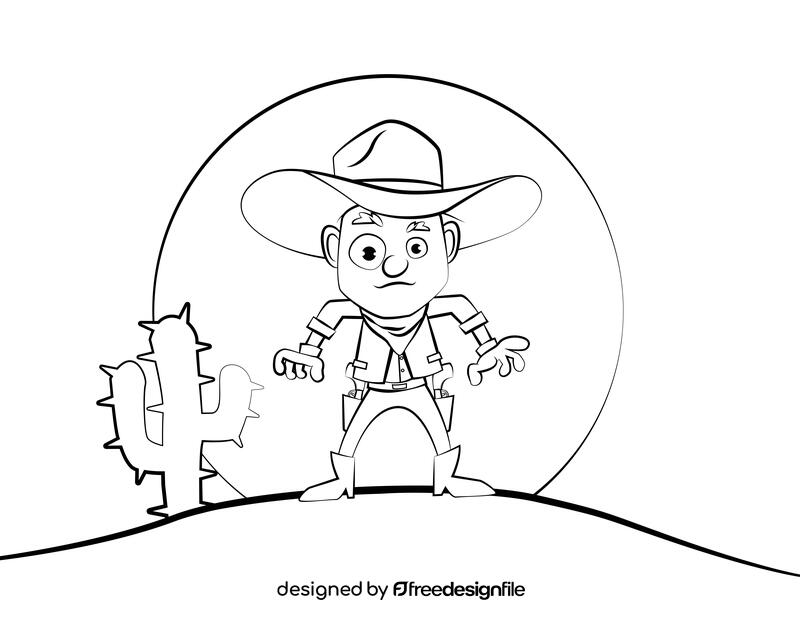 Funny Cowboy black and white vector