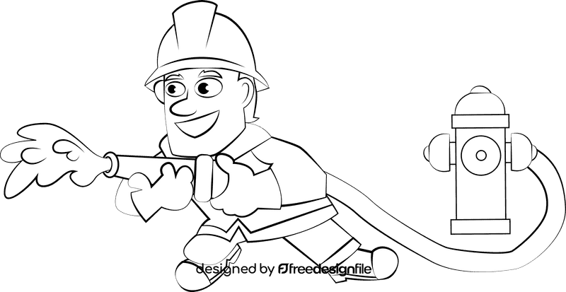 Cute Firefighter black and white clipart