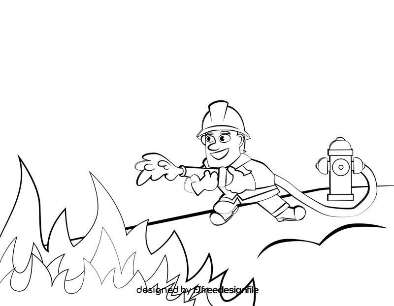 Cute Firefighter black and white vector