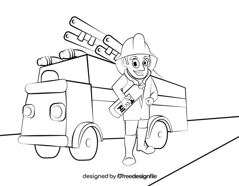 Firefighter black and white vector