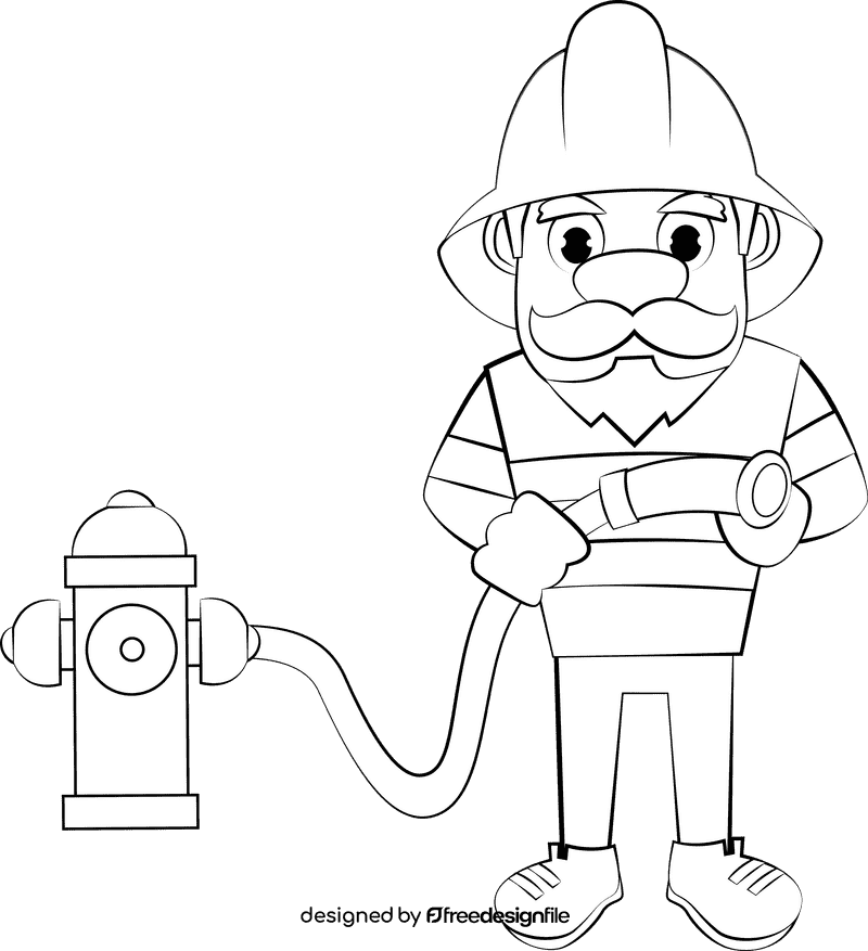 Funny Firefighter black and white clipart