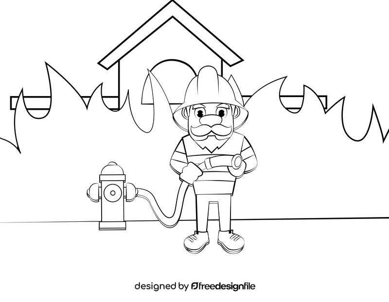 Funny Firefighter black and white vector