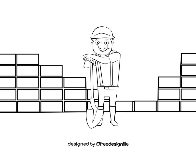 Cute Construction worker black and white vector