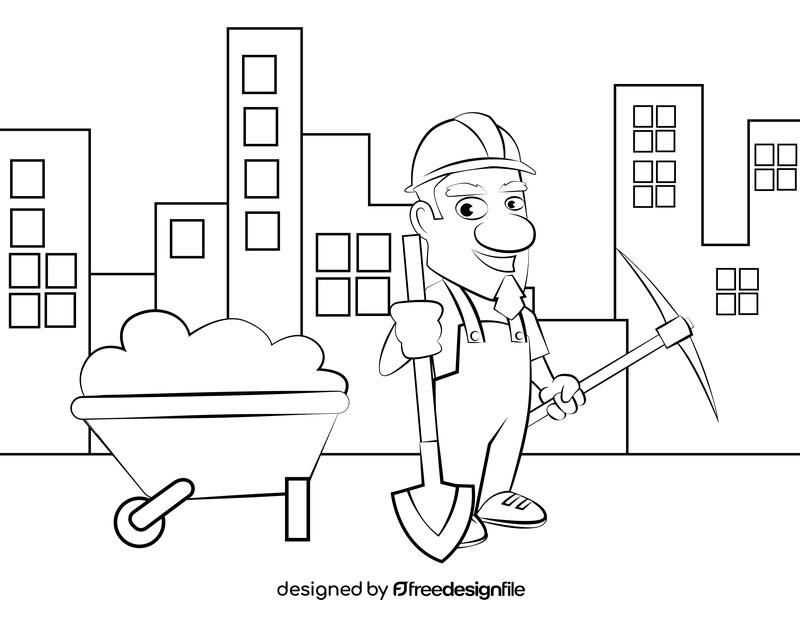 Construction worker black and white vector