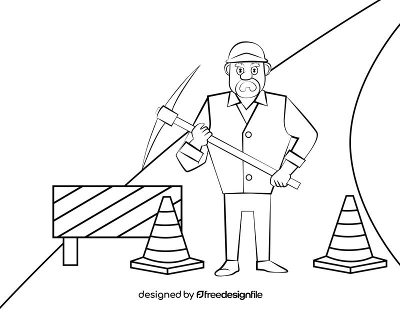 Funny Construction Worker black and white vector