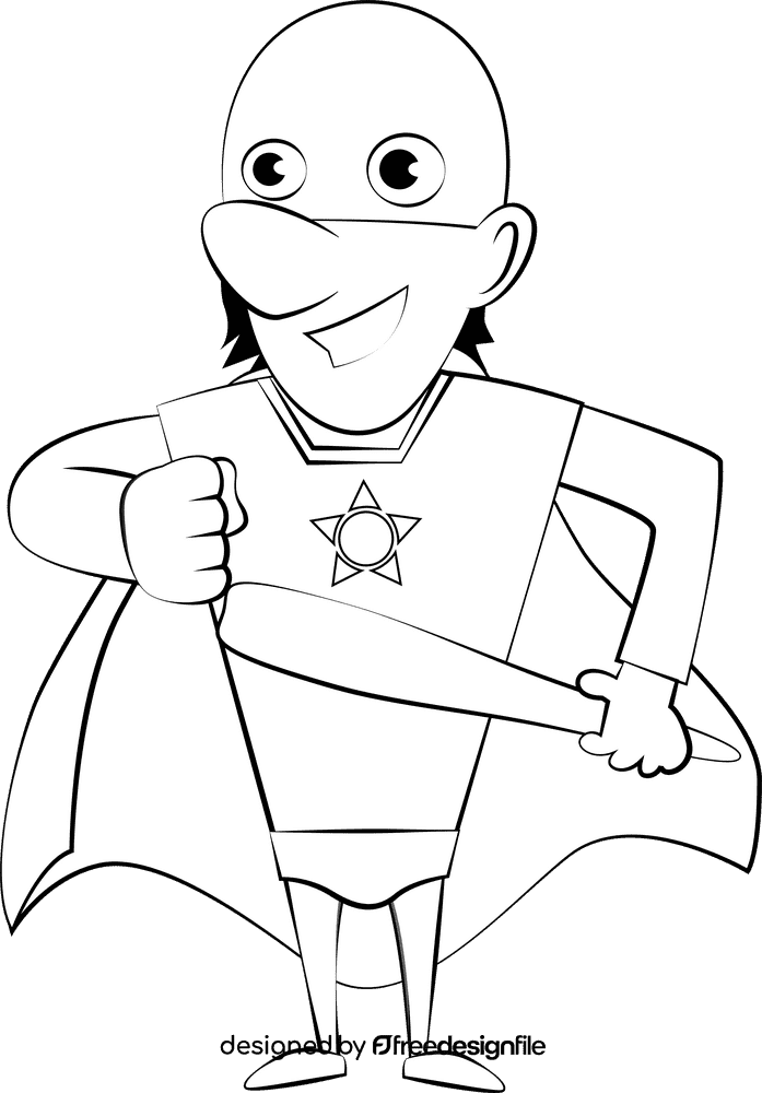 Funny Superhero black and white clipart