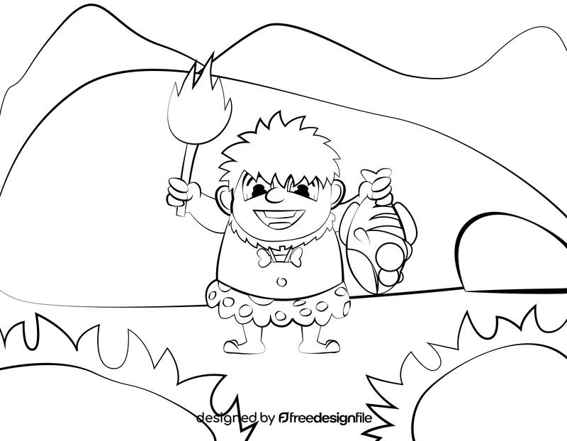 Cute Caveman black and white vector