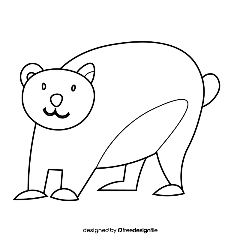 Cute cartoon bear drawing black and white clipart