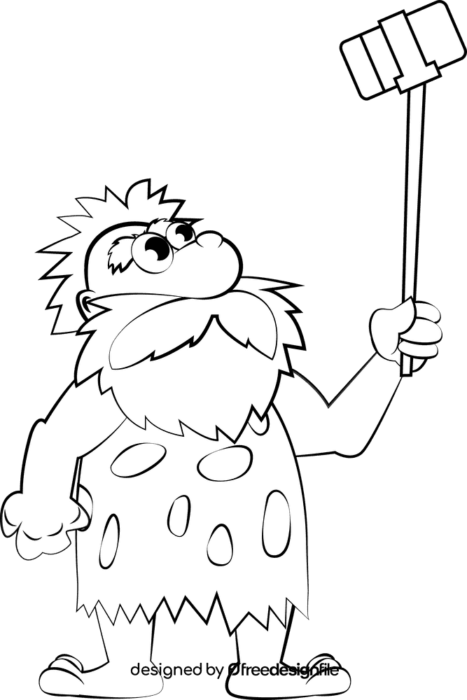 Caveman black and white clipart