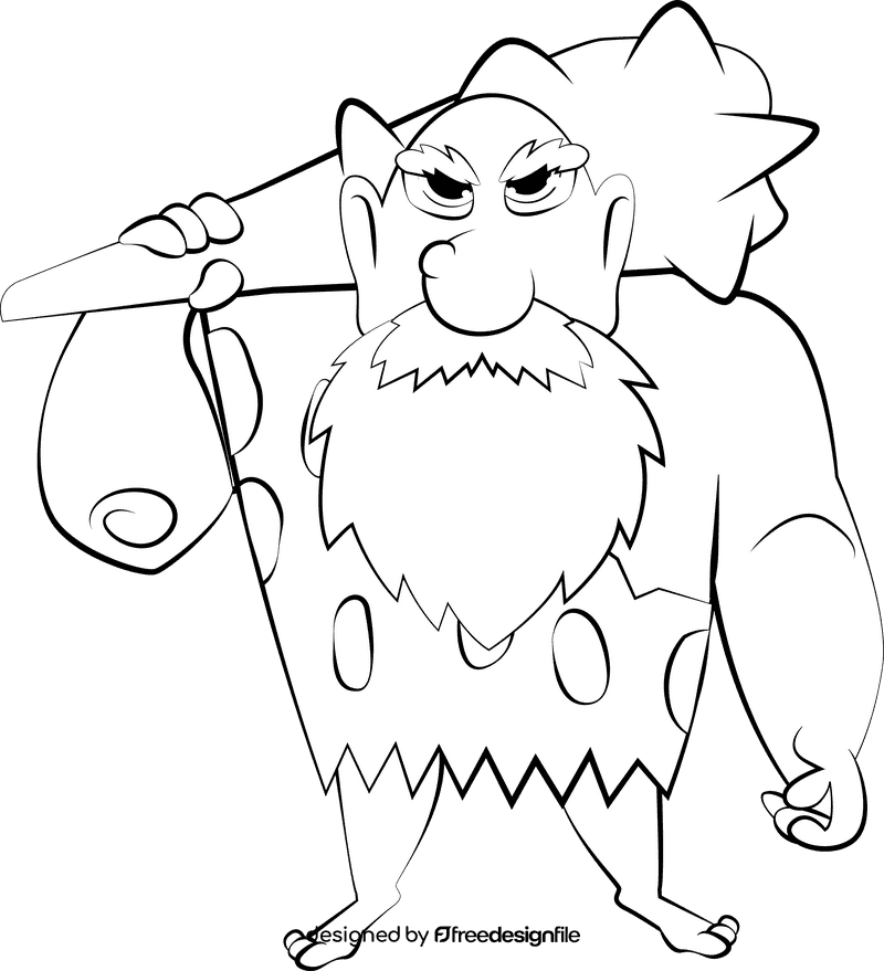 Funny Caveman black and white clipart