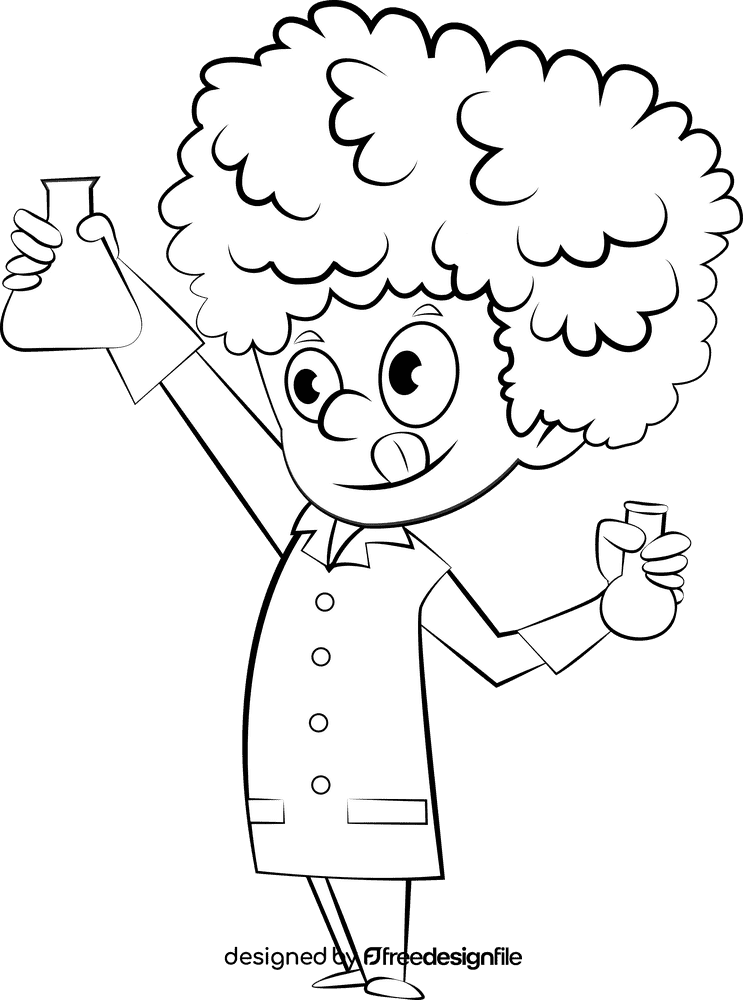 Cute Scientist black and white clipart