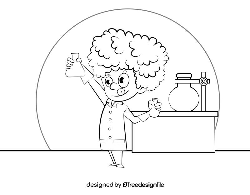 Cute Scientist black and white vector