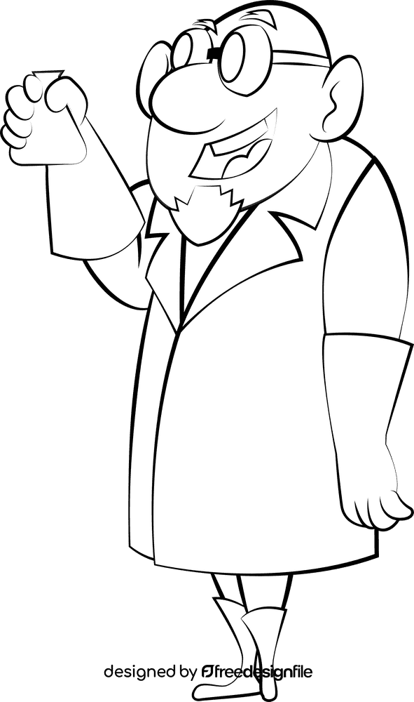 Funny Scientist black and white clipart