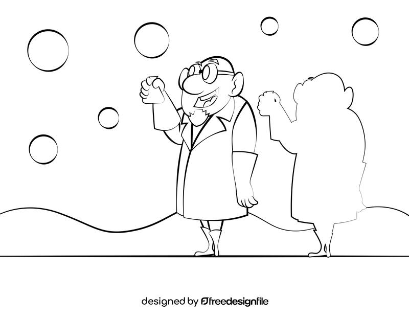 Funny Scientist black and white vector