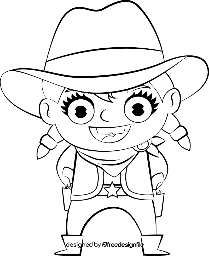 Cute Cowgirl black and white clipart