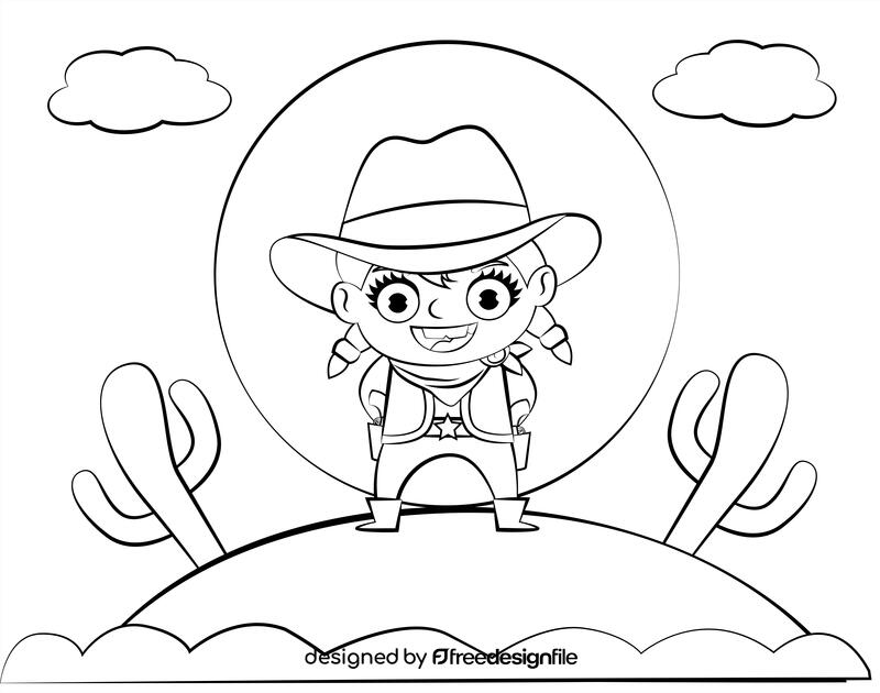 Cute Cowgirl black and white vector