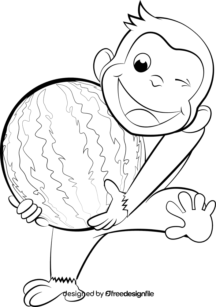 Funny Curious George black and white clipart