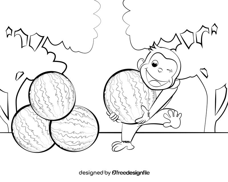 Funny Curious George black and white vector