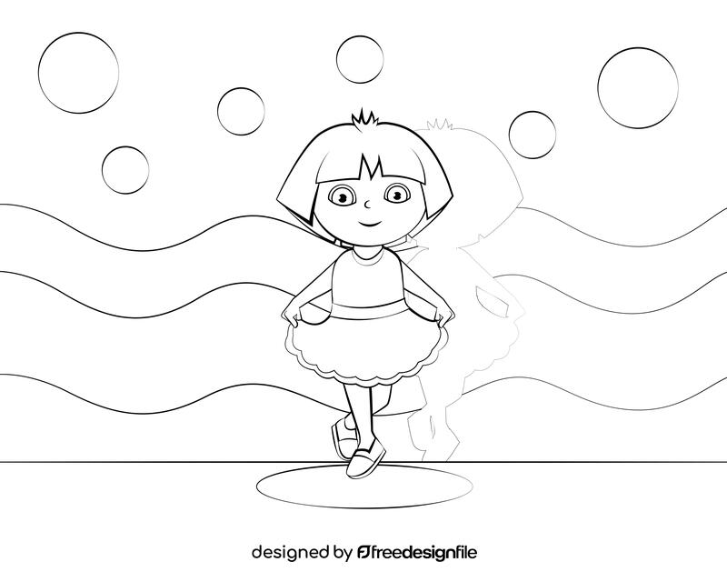 Cute Dora the Explorer black and white vector