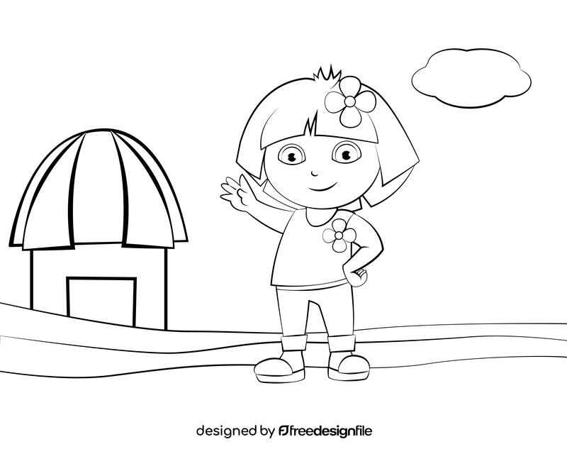 Dora the Explorer cartoon black and white vector