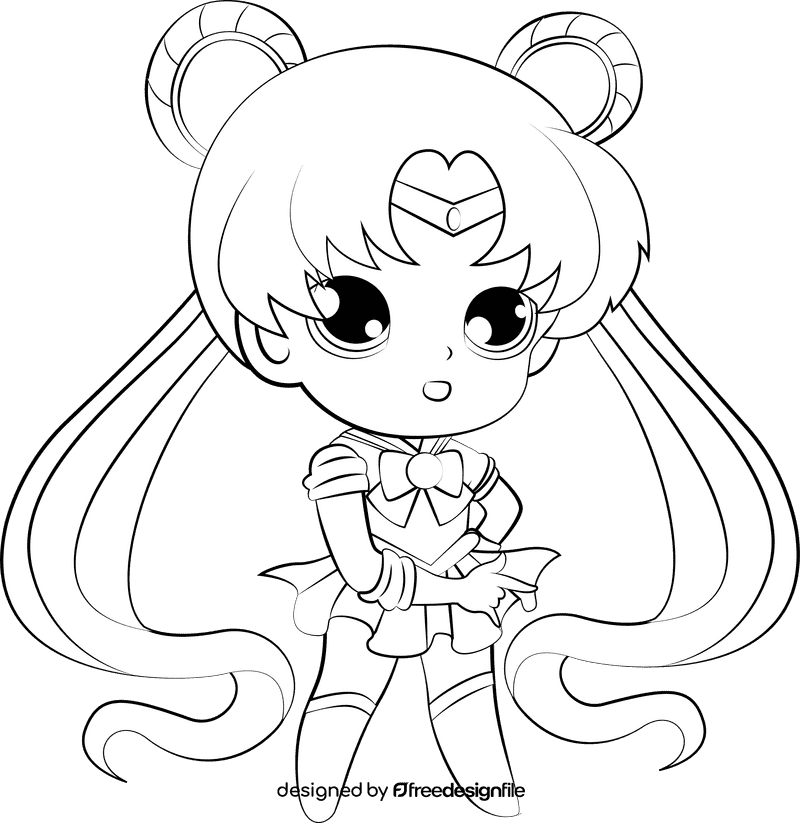 Cute Sailor Moon black and white clipart