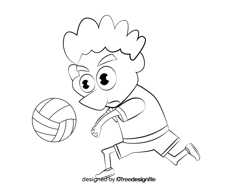 Funny Volleyball Player black and white clipart