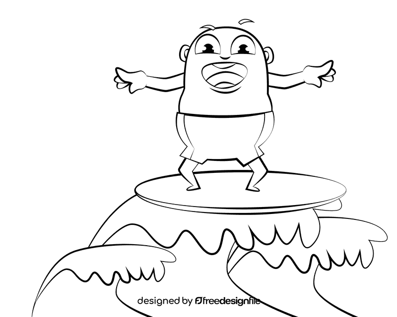 Funny Surfing Cartoon black and white clipart