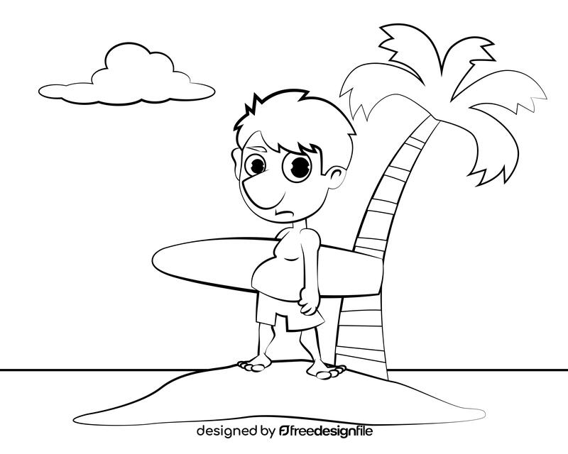 Surfing Cartoon black and white vector