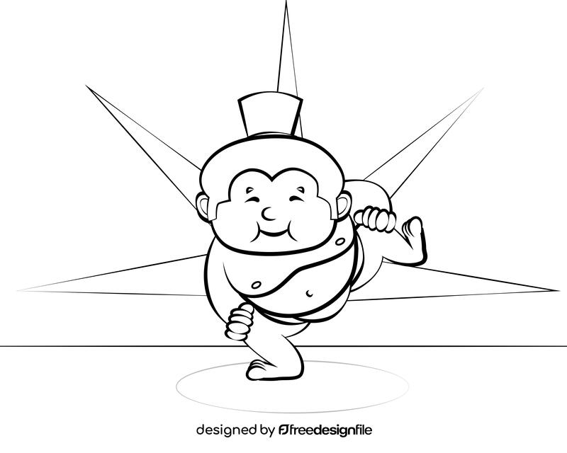 Funny Sumo black and white vector