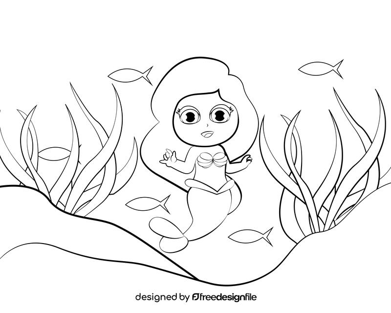 Cute Ariel black and white vector