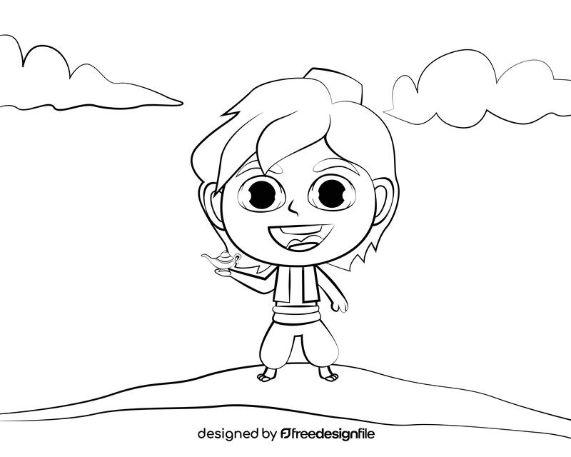 Cute Aladdin black and white vector