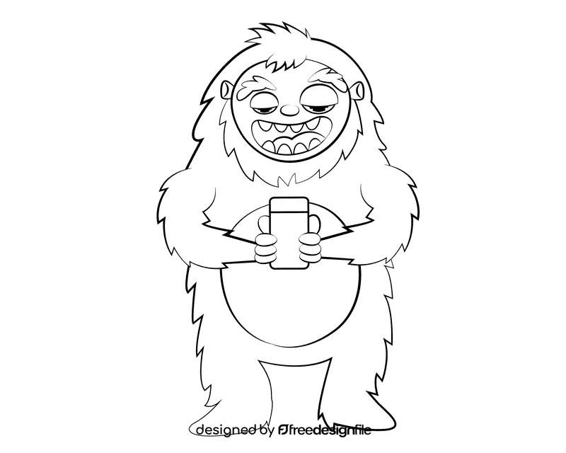 Cute Bigfoot black and white clipart