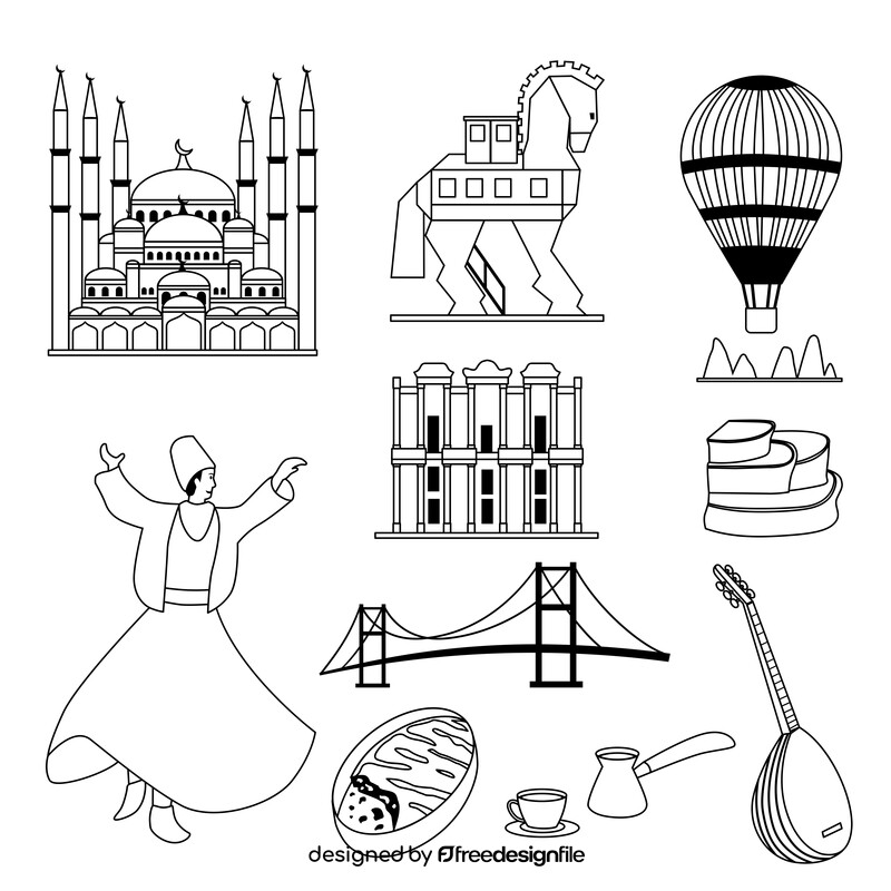 Turkey traditional symbols black and white vector