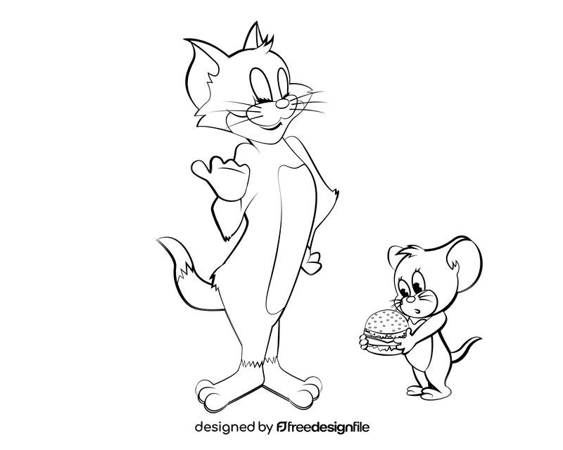 Funny Tom and Jerry black and white clipart