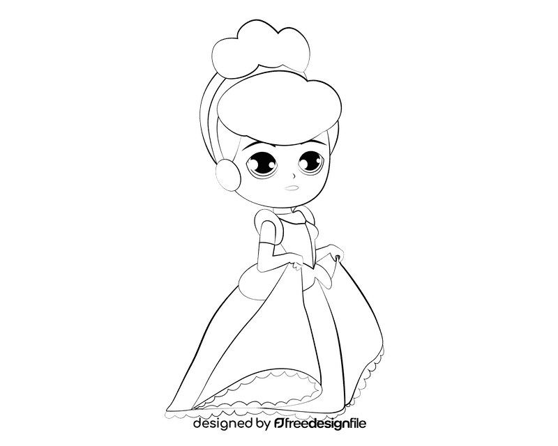 Cute Cinderella black and white clipart