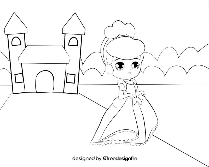 Cute Cinderella black and white vector